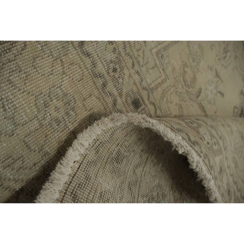 Hand Knotted Oriental 100% Wool Carpet Traditional Floral Beige & Ivories Tabriz Area Rug - 12' 6'' X 9' 4''