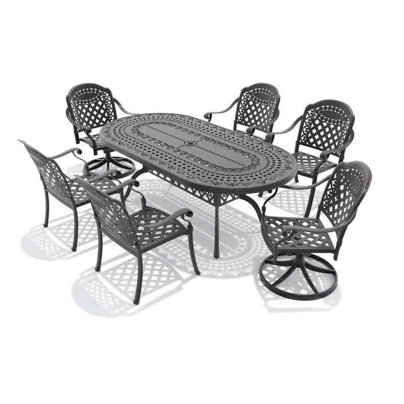 7-Piece Outdoor Dining Set with 1 Table and 6 Chairs, All-Weather Aluminum Outdoor Patio Sets