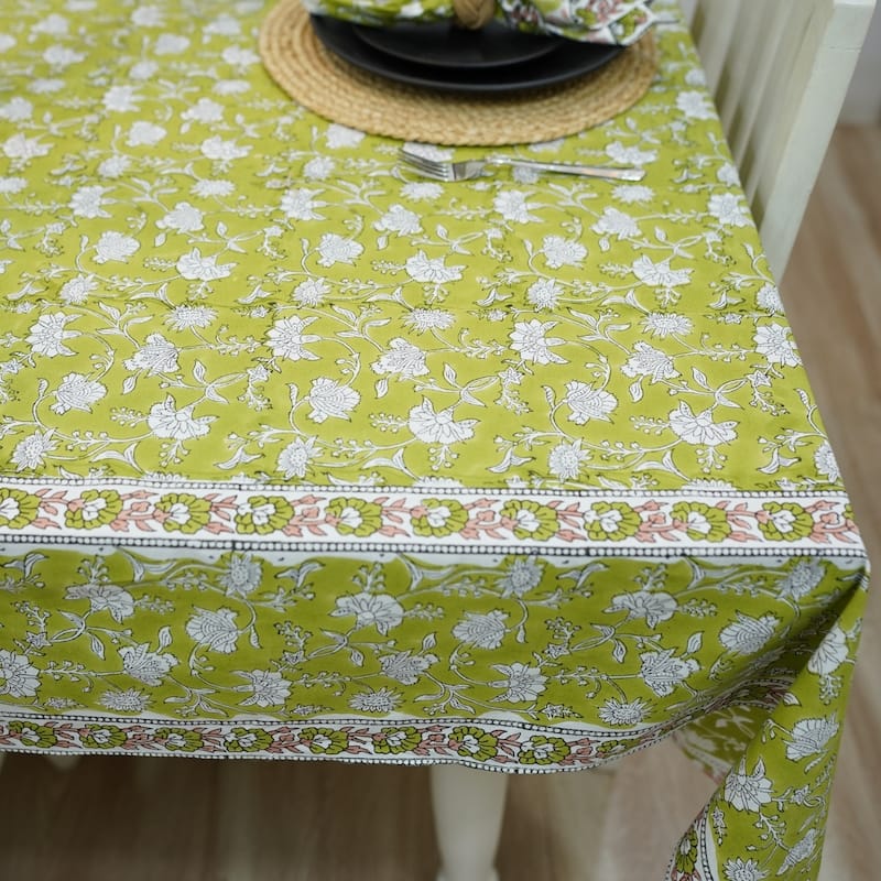 Fabdivine Floral Cotton Table Cover or Cloth Handmade Block Print for Dining & Home Décor Accent