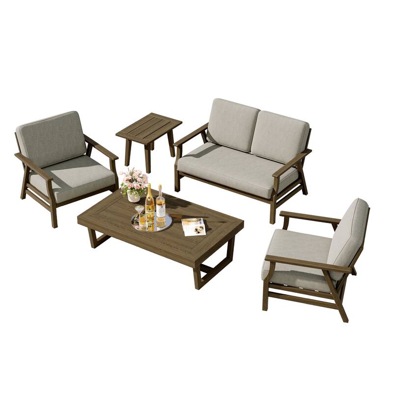 5-Piece Teak Outdoor Conversation Set with Tables.