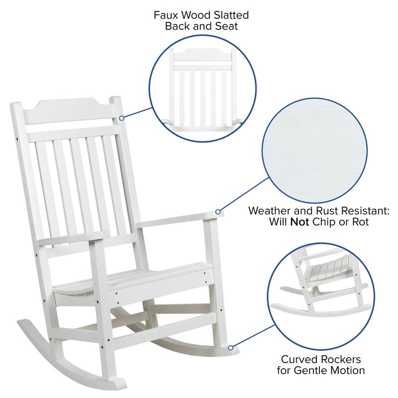 Set of 2 Indoor/Outdoor Poly Resin Rocking Chairs with Side Table - 25.625"W x 35"D x 42"H