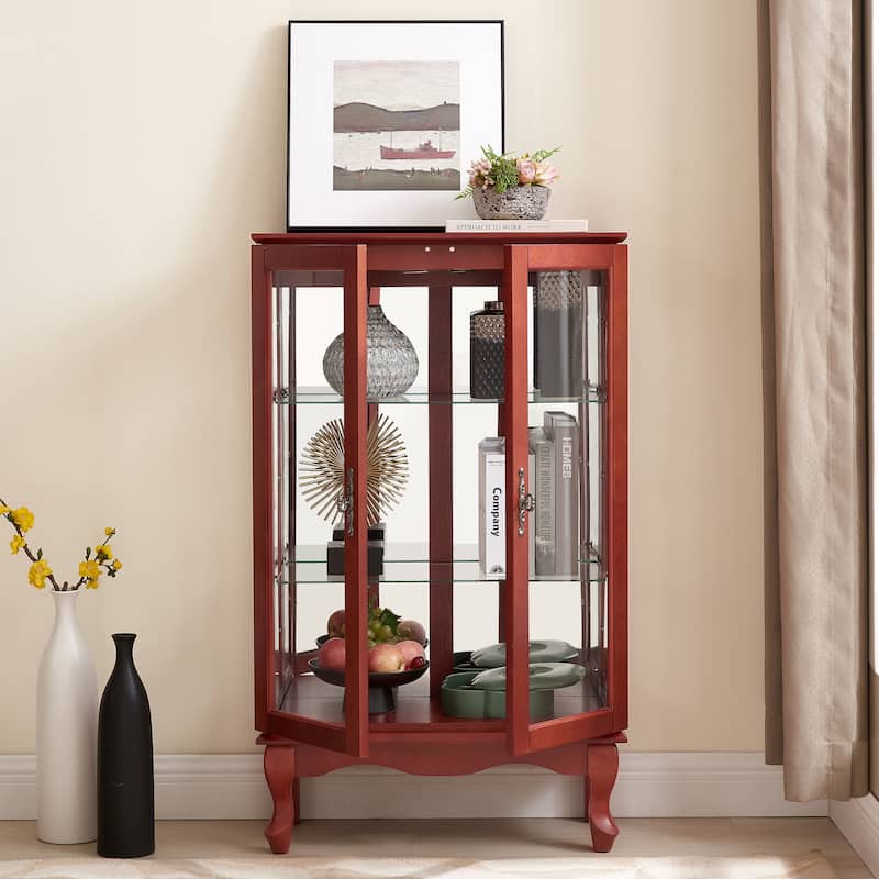 Premium Dual-Door Curio Cabinet‌ – Tempered Glass Display Case with Mirrored Backing & Adjustable Shelves