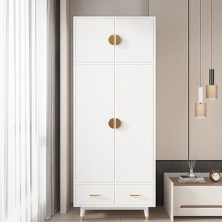 Density Board Pasted With Triamine Golden Copper Feet 4 Doors 2 Drawers With Clothes Rail - N/A