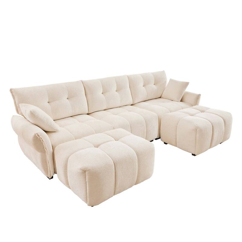 110.2" Chenille 3 Seater Upholstered Sofa, 2 Ottoman