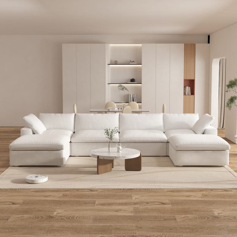 Large Modular Sectional Sofa Down Filled U-Shaped 4 Seater with 2 Ottoman