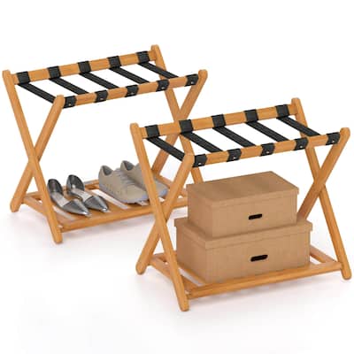 Costway Folding Luggage Racks Set of /4 with Storage Shelf & 5 Nylon