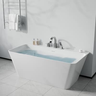 Vault Series 59 in. x 30 in. Flat Bottom Acrylic Freestanding Soaking Bathtub with Center Drain, Chrome Faucet