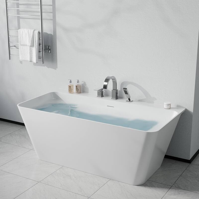 Vault Series 67 in. x 32 in. Flat Bottom Acrylic Freestanding Soaking Bathtub with Center Drain, Chrome Faucet