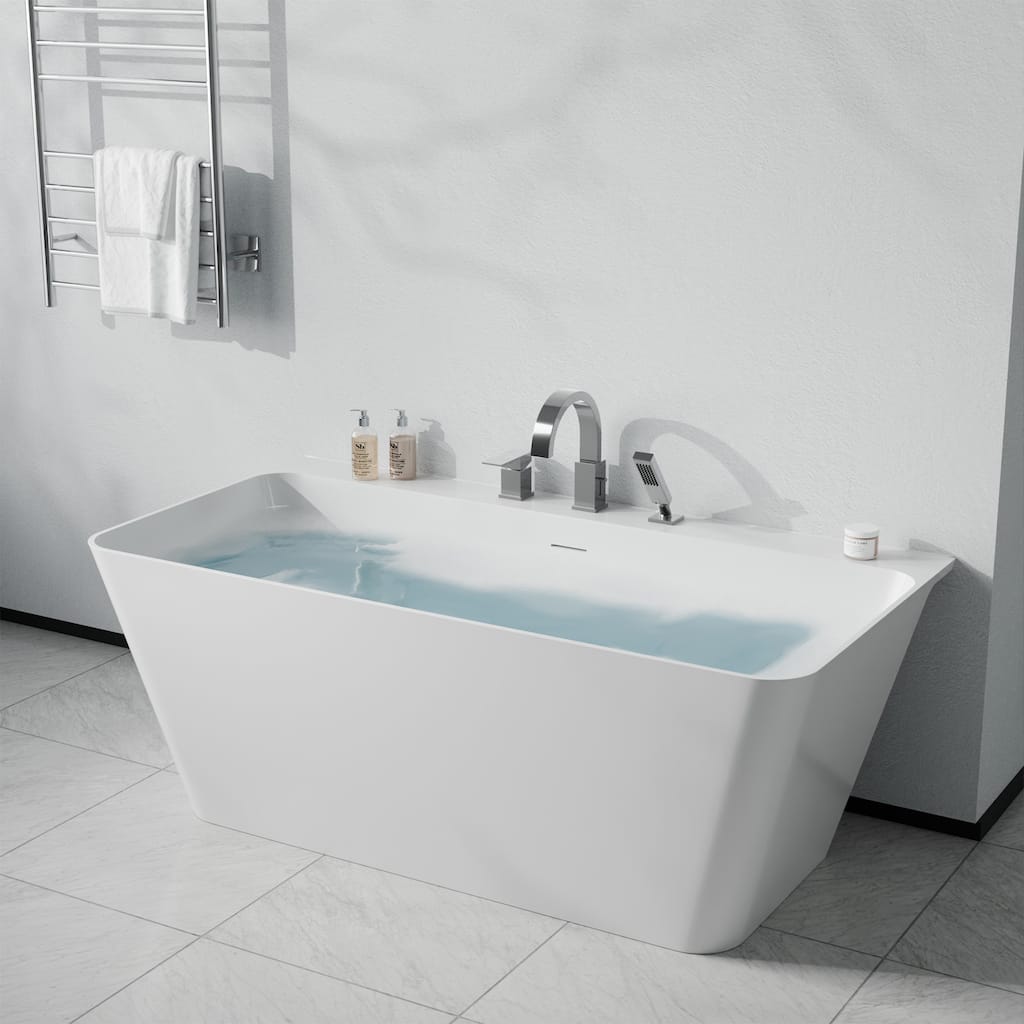 Vault Series 67 in. x 32 in. Flat Bottom Acrylic Freestanding Soaking Bathtub with Center Drain, Chrome Faucet