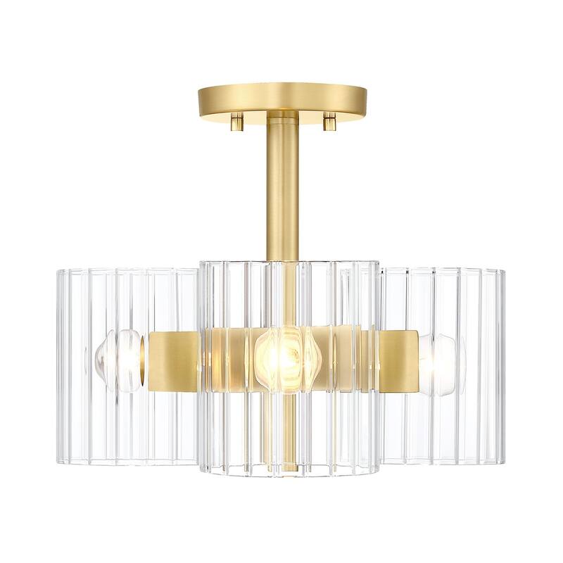 Aries 15 in. 3-Light Brushed Gold Transitional Semi Flush Mount Light