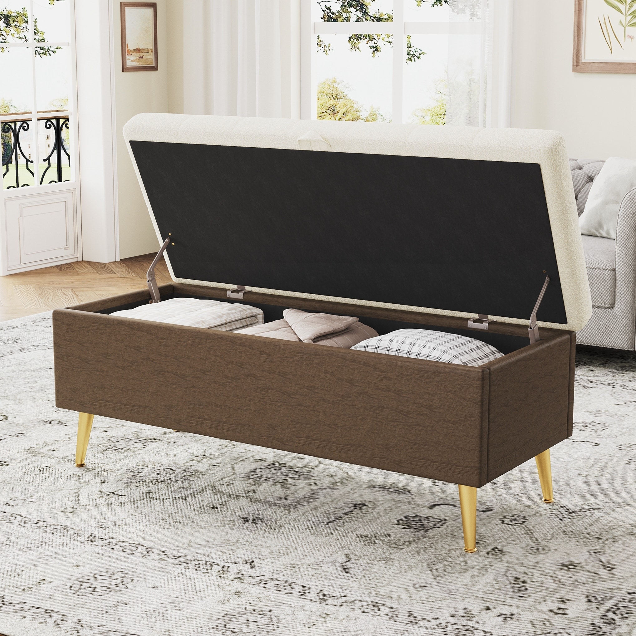 Modern Storage Ottoman Bench Upholstered Bedroom Bench