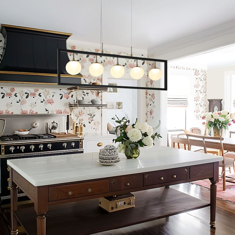 Modern 5-Light Rectangle LED Chandelier Glass Kitchen Island Light for Dining Room - 33.5" L x 4" W x 14" H