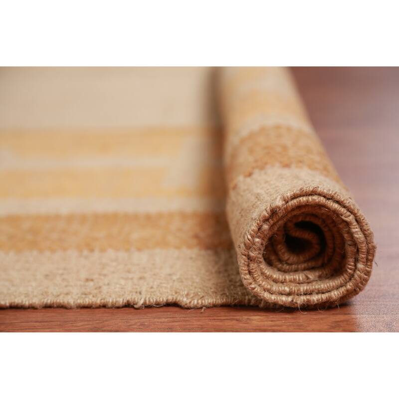 Hand Woven Oriental 100% Jute Carpet Southwestern Modern Beige & Ivories Kilim Area Rug - 12' 1'' X 9' 5''