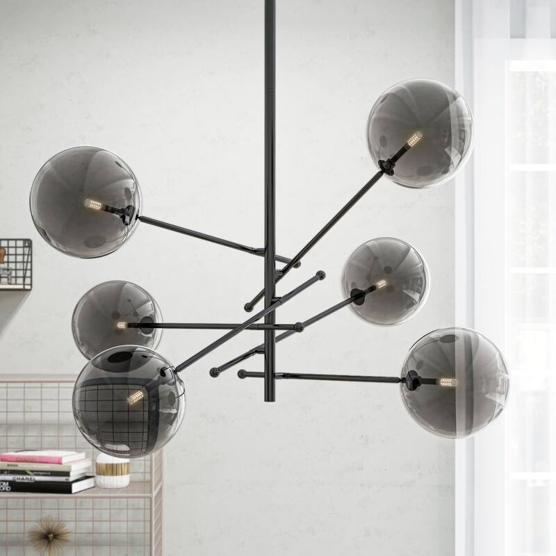 Javier 6 Light Black Metal and Glass Sputnik Chandelier - 39 x 43 x 20