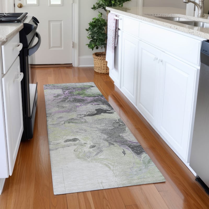 Premium Washable Super Soft Modern Glam Mayfield Rug - Aloe - 2'3" x 7'6"