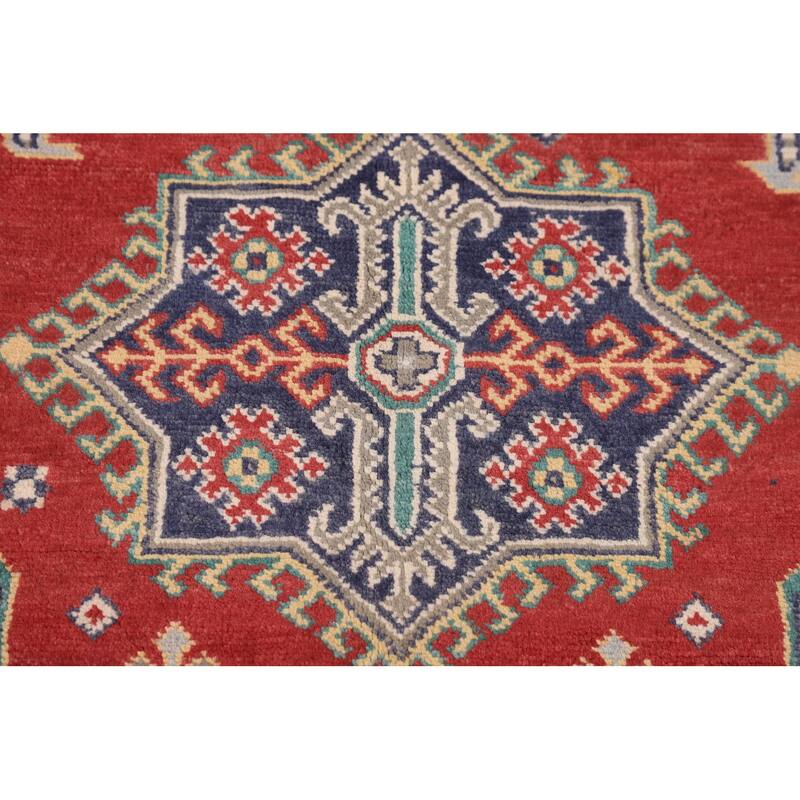 Kazak Oriental Area Rug Hand-Knotted Red Wool Carpet - 4'1" x 5'11"
