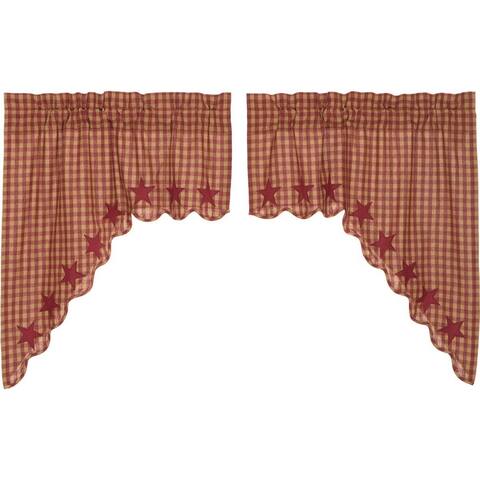 Primitive Kitchen Curtains Star Swag Pair Rod Pocket Cotton Star - Swag 36x36x16