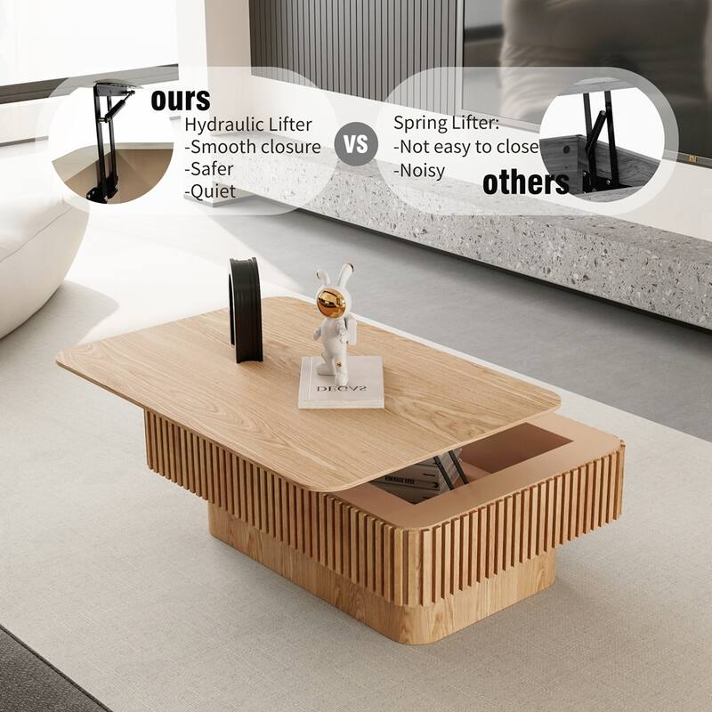 Lift-top Coffee Table Solid Wood Veneered Coffee Table with Storage and Adjustable Height
