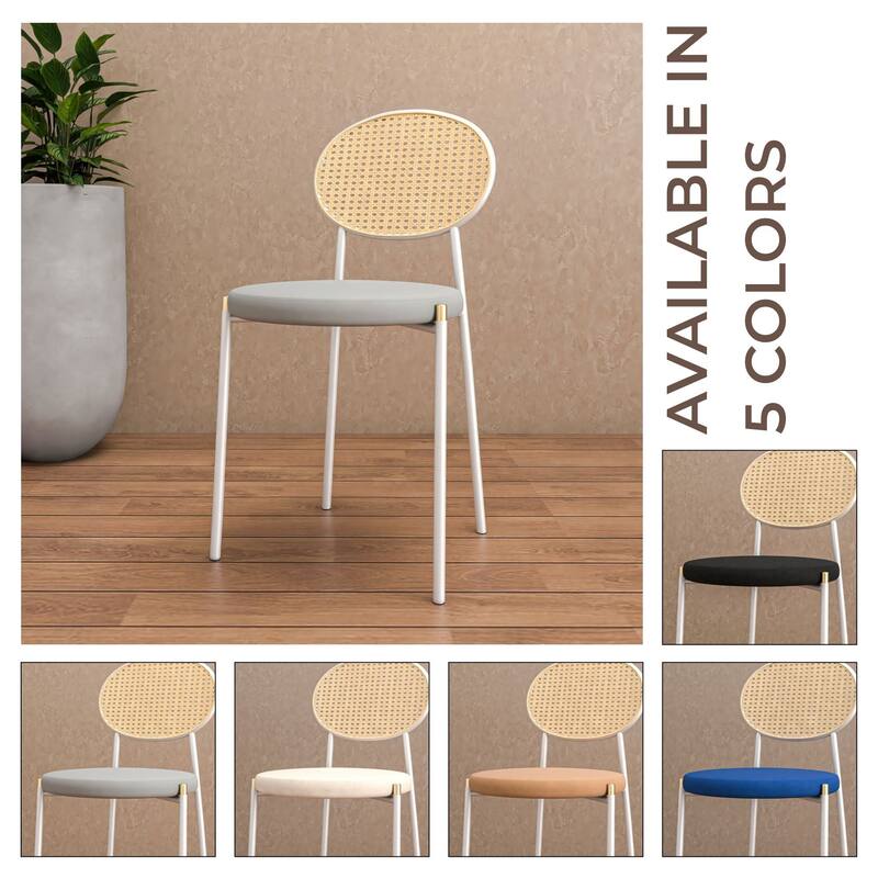 LeisureMod Euston Set of 4 Velvet Modern Dining Chair - Wicker Back Accent Chair for Home Living Room & Kitchen