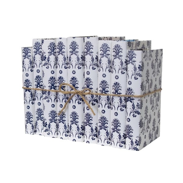 slide 2 of 3, Decorative Books - Paisley Damask Paper Wrapped Book Bundle - 1 Foot of Purple Books