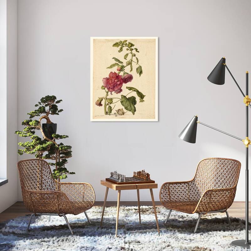 Wynwood Studio Canvas Floral and Botanical A Hollyhock Pink and Dark Pink Traditional Wall Art Canvas Print - 30 x 36