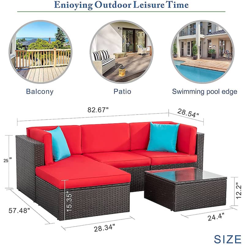 Futzca 5-Piece PE Wicker Outdoor Patio Furniture Set