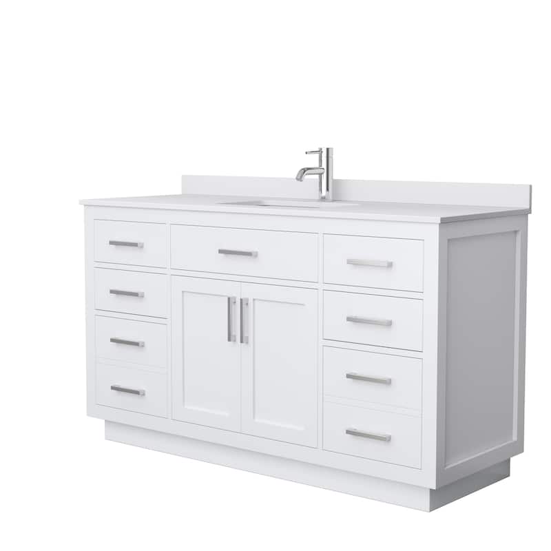 Beckett TK 60-inch Single Vanity, Cultured Marble Top - White, Nickel Trim, White Cultured Marble Top