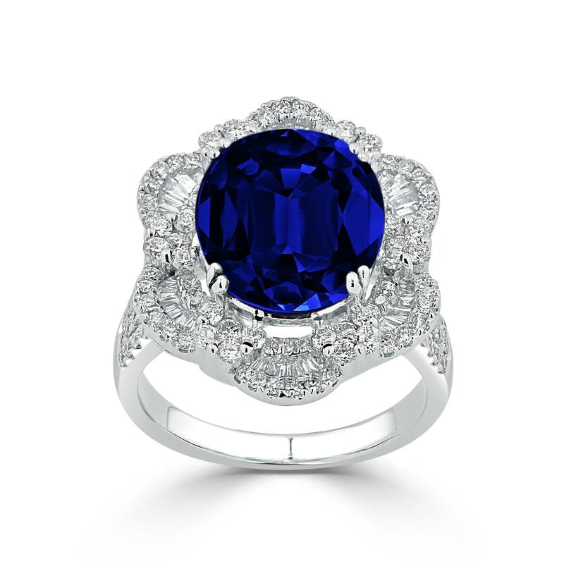 Auriya 18k Gold Vintage 7.75ct Oval Sapphire Halo Diamond Engagement Ring 1 1/4ct TDW