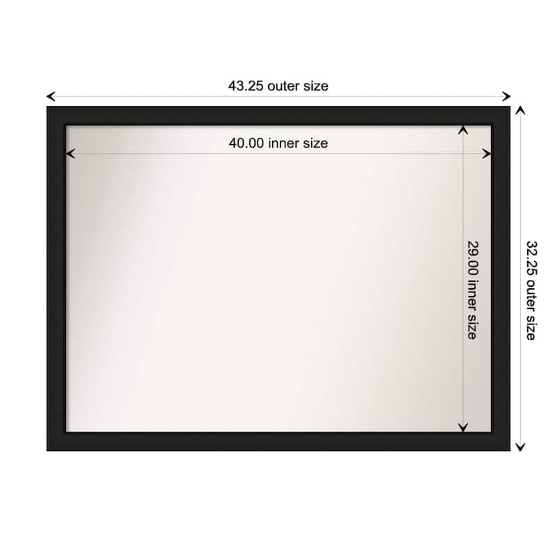 Midnight Black Narrow Framed Non-Beveled Custom Wall Mirror, Bathroom Vanity Mirror - Outer Size: 43.25 x 32.25