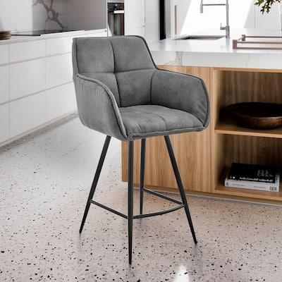 Verona Counter or Bar Height Stool in Charcoal Fabric and Black Finish