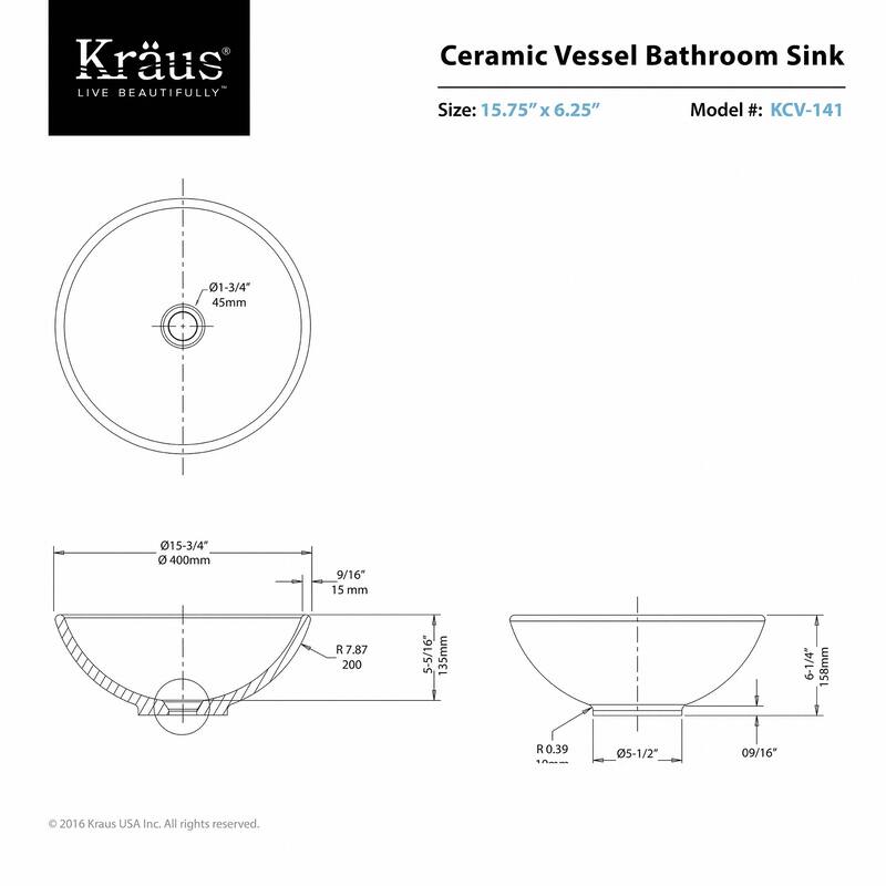 Kraus 15-3/4" Ceramic Vessel Bathroom Sink - Includes Pop-Up Drain