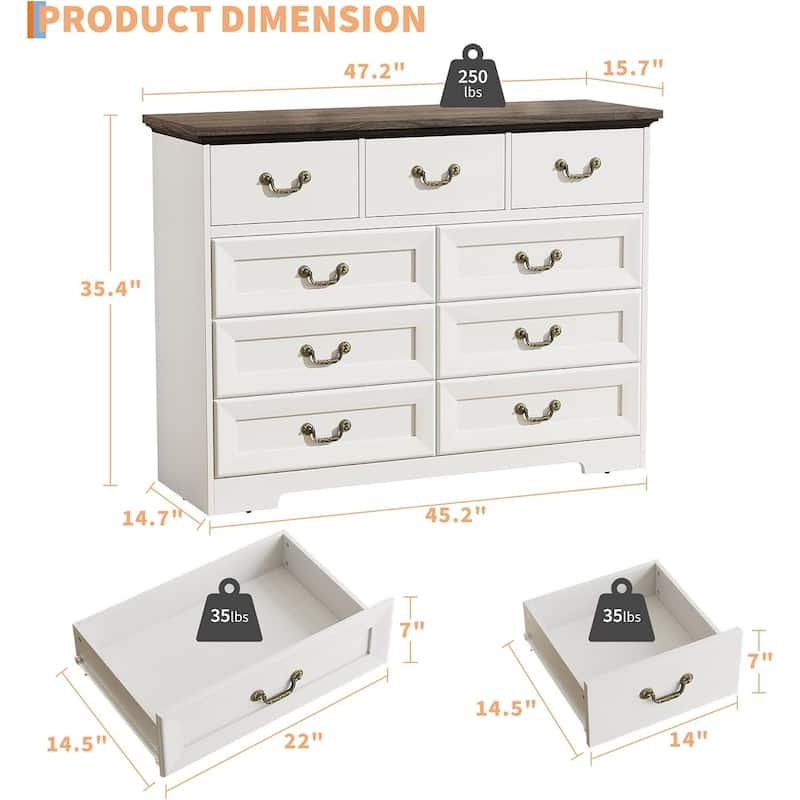 Vintage 9 Drawer Dresser for Bedroom Living Room