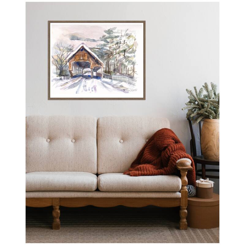 Kate and Laurel Framed Canvas Vermont Snowy Bridge by Patricia Shaw