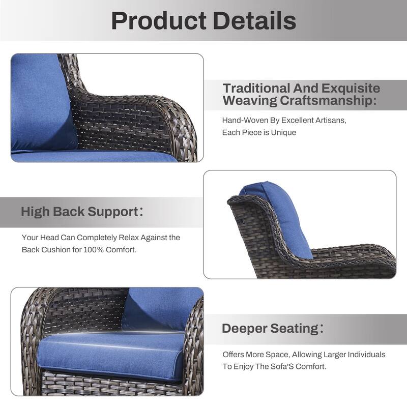 Gymojoy Wicker Swivel Glider Chair Outdoor Rocking Seating with Olefin Cushions