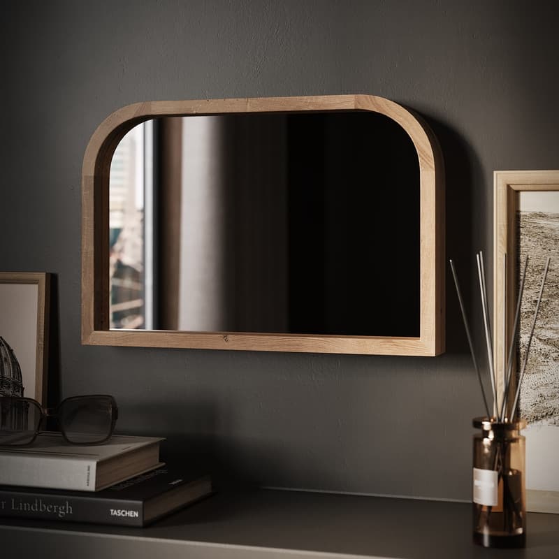 Felicity Natural Tone Wide Arch Wood Boho Wall Mirror - 12"H x 17.75"W x 1.25"D