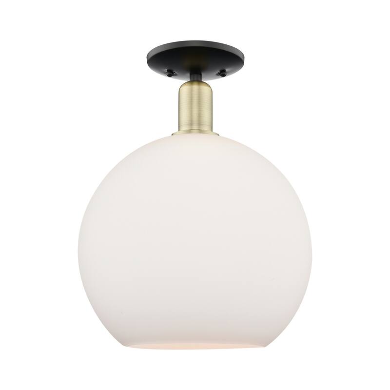 Innovations Lighting 716-1C-16-12 Athens Semi-Flush Athens 12" Wide - Black Antique Brass / Matte White