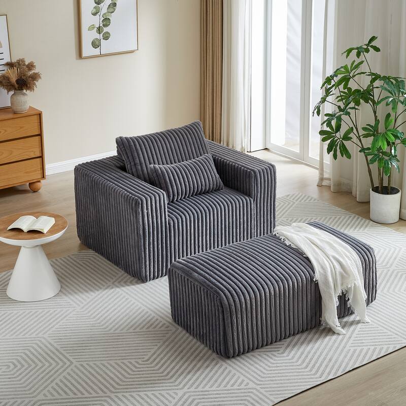 GDFStudio - Amelia Plush Corduroy Recliner Sofa with Removable Footrest for Relaxed Living Room Comfort - Grey