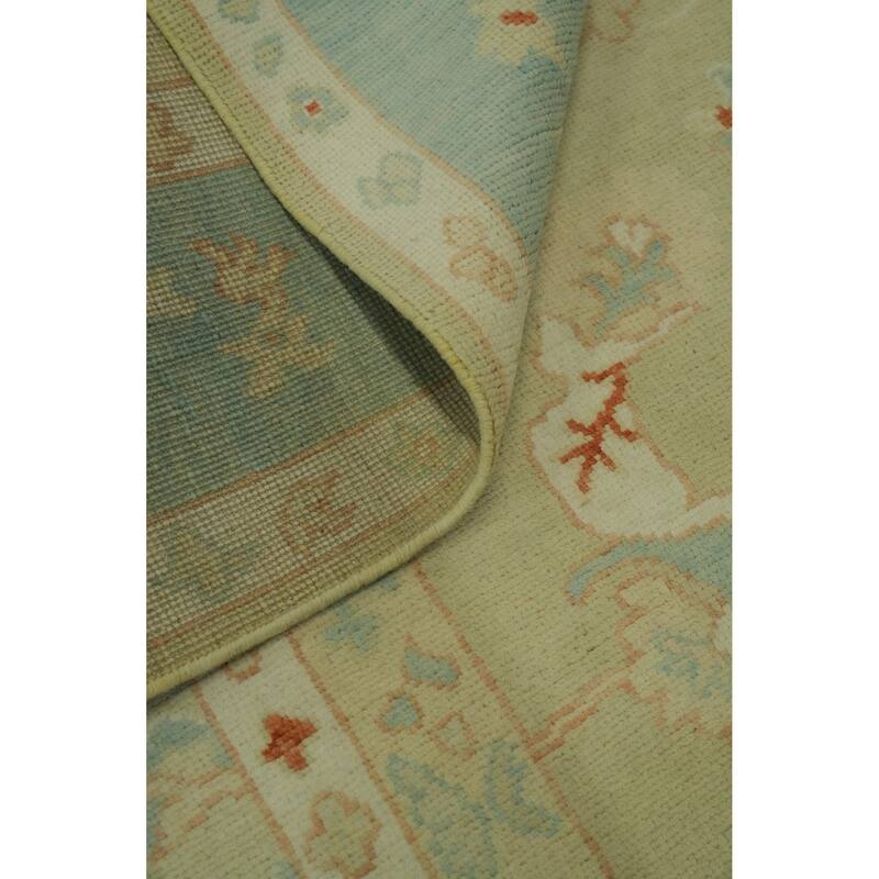 Handmade Wool Oushak Turkish Area Rug, Floral Geometric Carpet - 9' 10'' X 8' 0''