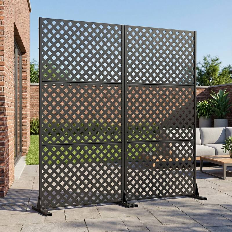 Outdoor Rectangle Privacy Screens Metal Screen Fence Panel Set of 2