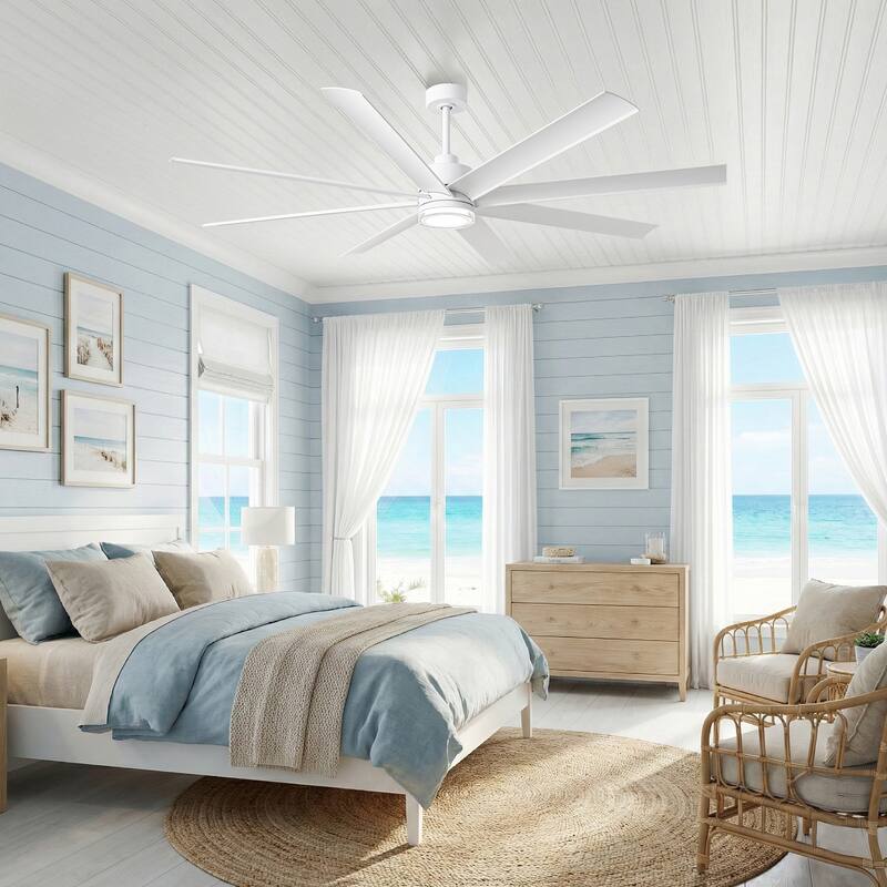 72" Modern White Large Smart Ceiling Fan with Light and Remote, App Control, Voice Control