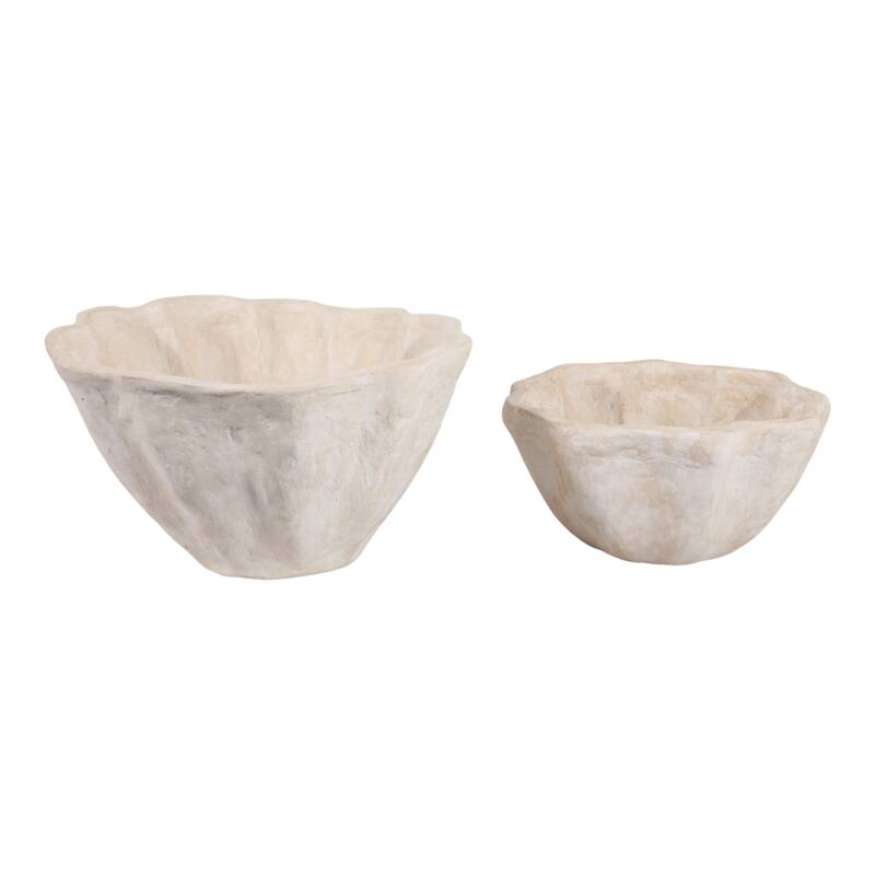Pottery Planters Scalloped Edge Home Garden (Set of 2) - 15/18" White - 18.25" x 18.25" x 9.75"