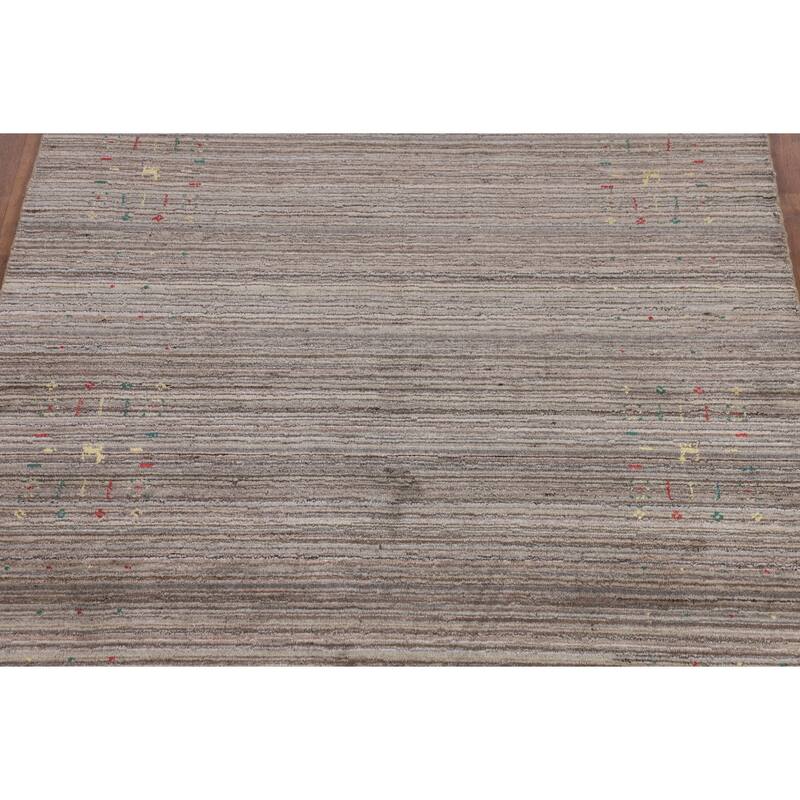 Earth Tone Striped Gabbeh Indian Area Rug Hand-Knotted Wool Carpet - 4'11" X 8'0"