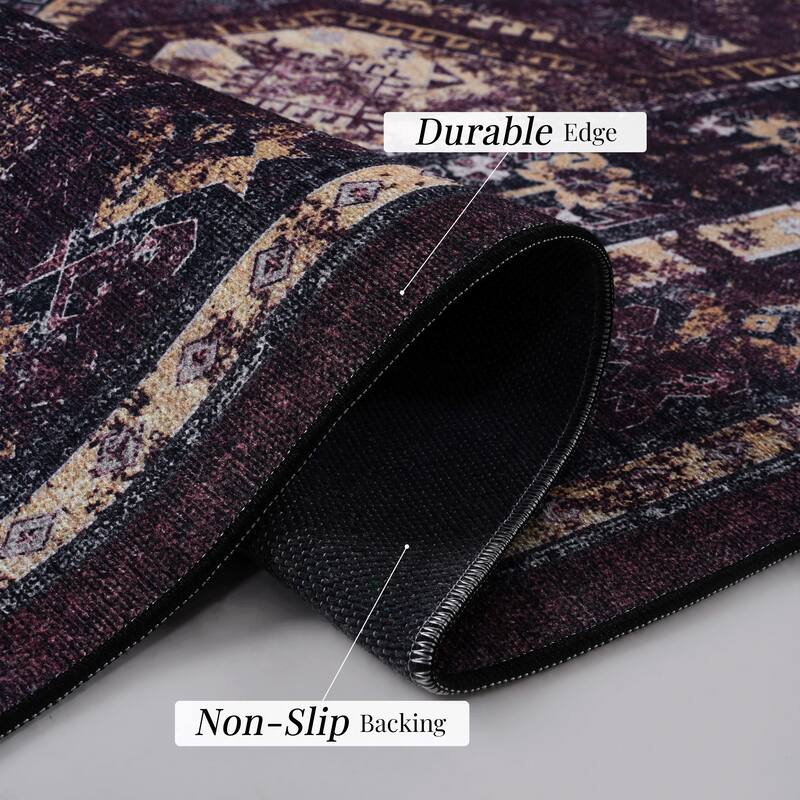 MAVAL Black Washable Rug 2'6'' x 10' Non-Shedding Runner Rug - 120" D x 30" W x 0.14" H