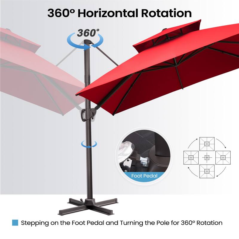 11 FT Outdoor Square Patio Offset Cantilever Umbrella with Base