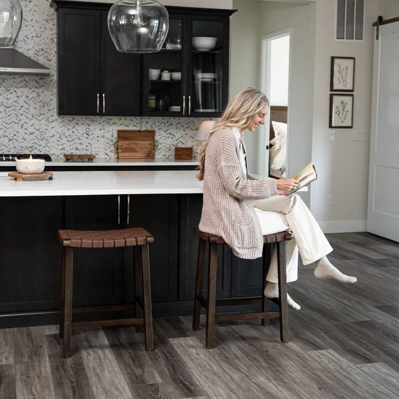 Maven Lane Noah Backless Kitchen Dining Stool with Vegan Leather