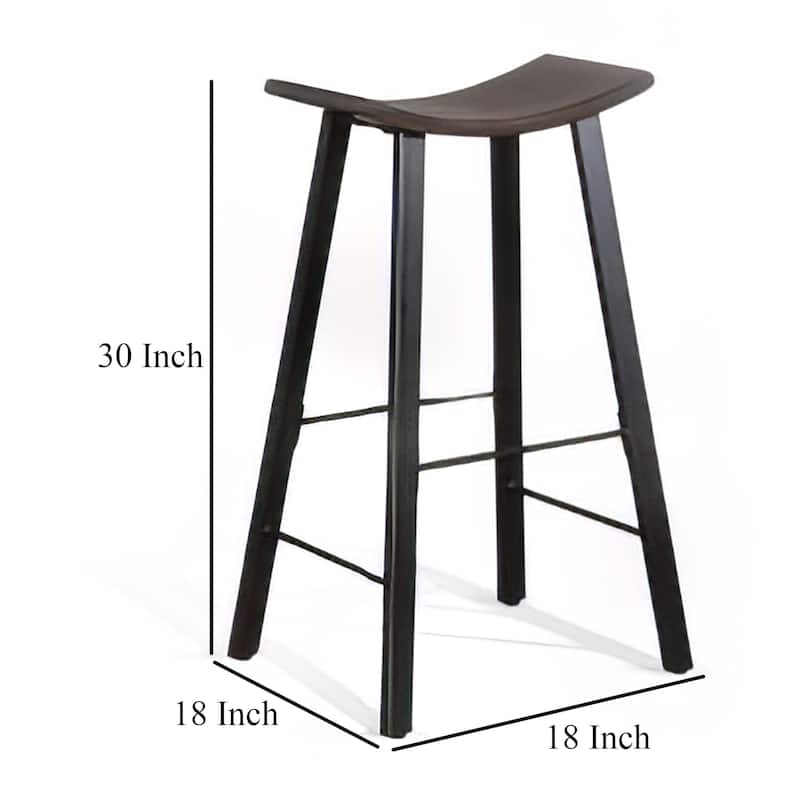 Zayle Barstool Set of 2, Black Angled Legs, Dark Brown Wood, 30 Inch