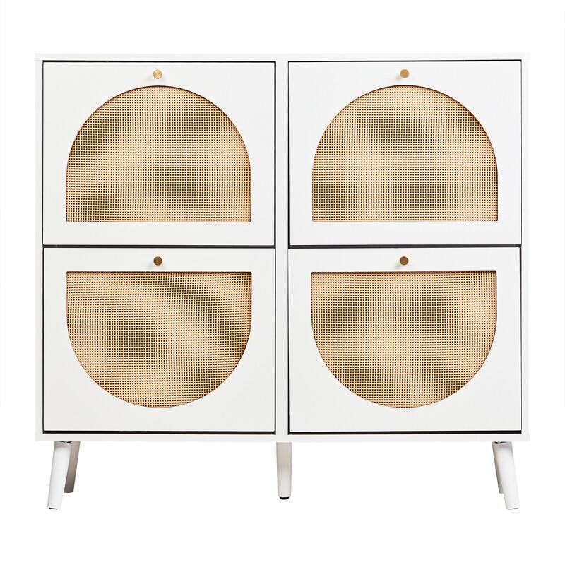 Rattan Shoe Cabinet with 2 / 4 Flip Drawers, Narrow Shoe Storage Cabinet,Organizer for Entryway, Bedroom, Living Room