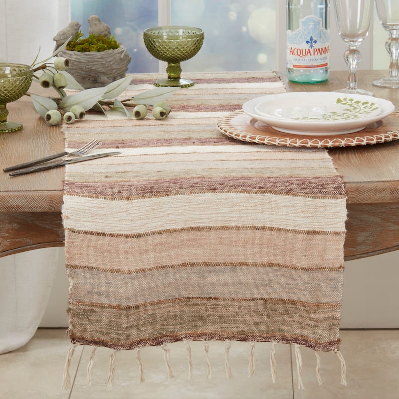 Rustic Chic Stripe Fringed Table Runner - 16"x72"