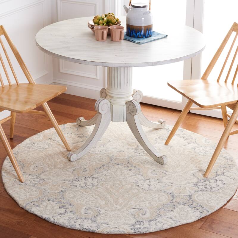 SAFAVIEH Handmade Micro-Loop Doinita Modern Wool Rug - 5' x 5' Round - Charcoal/Ivory