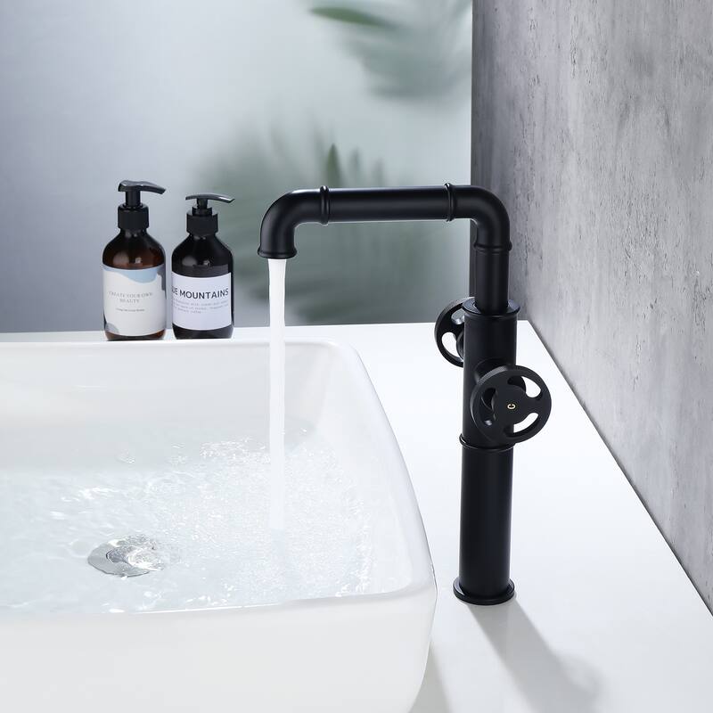 Two Handles Single Hole Deck Mounted Industrial Bathroom Faucet With 360 Degrees Swivel Spout